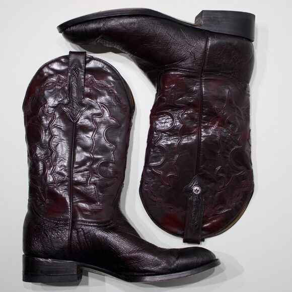 VTG Montana Genuine Ostrich Skin Western Boots Burgundy Brown Men 10.5EE X-Wide - Picture 9 of 16